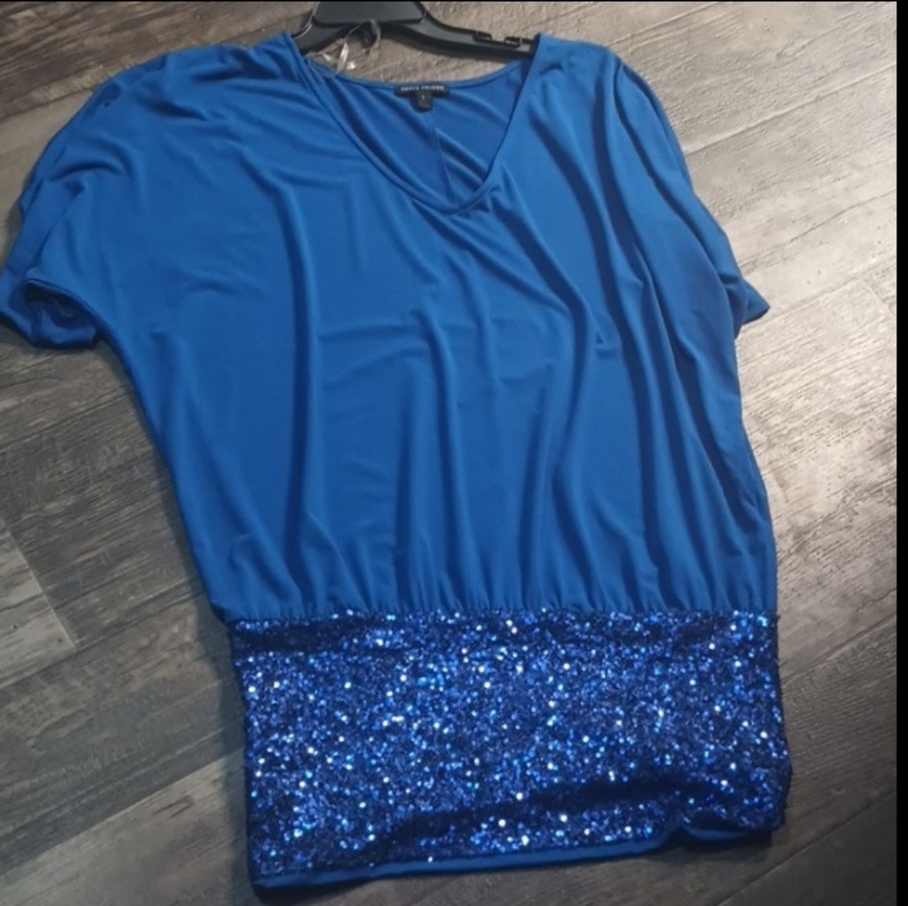 Women's Vintage Cobalt Blue Sequins bottom Blouse